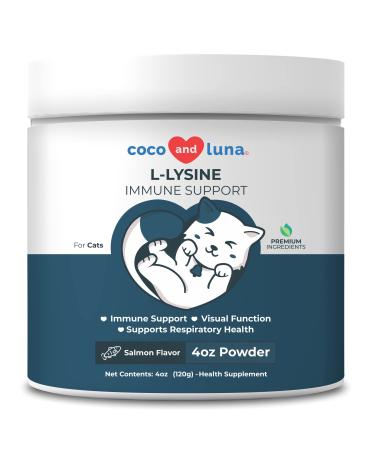 L-Lysine Supplement for Cats 4oz/120g - Cat Supplement for Sneezing and Runny Nose, Cat Immune Support, Eye Function and Respiratory Health  Lysine Powder for Cats, Salmon Flavor