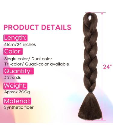 Silk-co 3 Pieces Braiding Hair Ombre Afro Twist Braid Hair Extensions Crochet Box Synthetic Jumbo Braids 24inch 300g-Medium Brown Twist Medium Brown - Buy Online on GoSupps.com