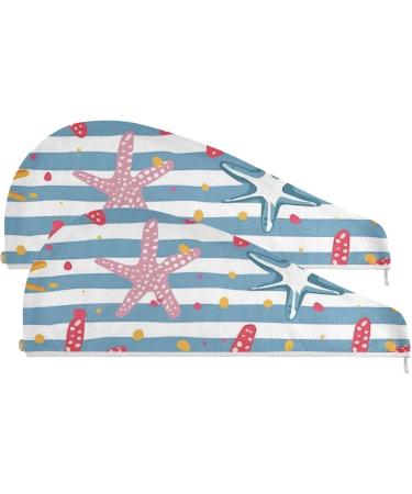 Starfish Blue Striped Hair Towel 2 Pack - Super Absorbent Quick Dry Hair Turbans for Women & Girls - Buy Online on GoSupps.com