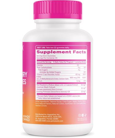 Pink Stork Red Raspberry Leaf Gummies - Third Trimester Labor Prep + Postpartum Mood Essentials with Evening Primrose Oil + Black Cohosh - 60 Vegan Gummy Supplements Non-GMO - Buy Online on GoSupps.com