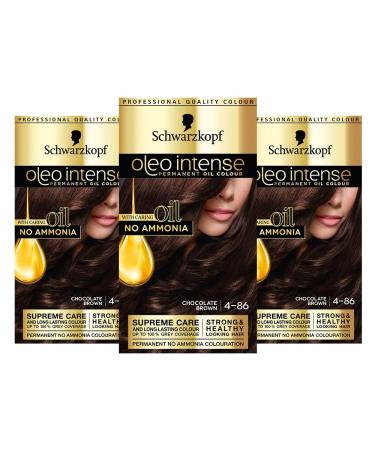 Schwarzkopf Oleo Intense Brown Hair Dye Permanent Oil Colour No Ammonia Covers Greys 4-86 Chocolate Brown (Pack of 3) Chocolate Brown 3 count (Pack of 1)