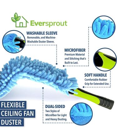 Eversprout Flexible Microfiber Ceiling Fan Duster with Extension Pole - 1.5 to 3 Ft Reach | Bendable, Long Duster for High Ceilings - Cleaning Tool for Any Fan Blade - Buy Online on GoSupps.com