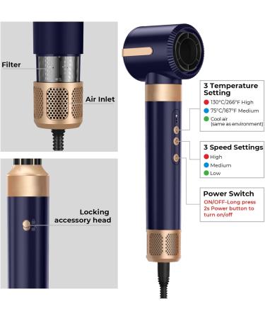 Buy 7-in-1 Hair Dryer Brush & Auto Air Curler | 110 000 RPM Ionic Styler - Professional Blue Hot Brush for Effortless Curls - Buy Online on GoSupps.com