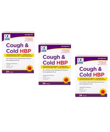 Quality Choice Cough & Cold HBP High Blood Pressure Cough and Cold Relief Tablets 24ct - Pack of 3