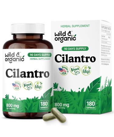 Wild & Organic Cilantro Capsules 800 mg - Detox & Antioxidant Support - Dried Cilantro Supplement - Coriander Leaf Extract - Vegan No Fillers Non-GMO - 180 Count 180 Count (Pack of 1)
