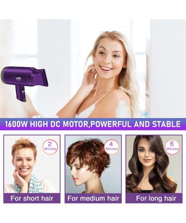 Portable Lightweight Ionic Hair Dryer with Diffuser - Fast Drying for Curly/Wavy/Straight Hair - Ideal for Women/Girls - Purple - Buy Online on GoSupps.com