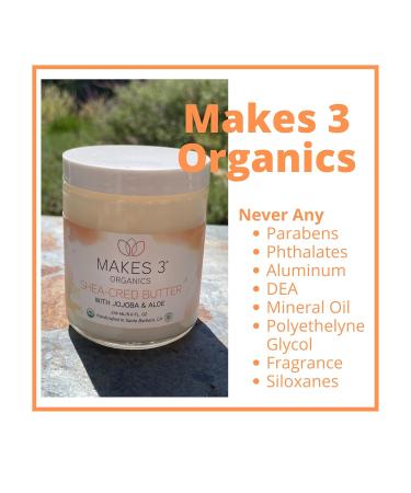 Unrefined Raw Organic Virgin Shea Butter - 8 Fl Oz by Makes 3 Organics | Premium Natural Moisturizer for Skin & Hair - Buy Online on GoSupps.com