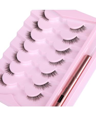 FANXITON Natural Half Lashes - Wispy Fluffy 7 Pairs with Lash Glue | Cateye 12mm Short Clear Band False Eyelashes Multipack - Perfect for Every Occasion - Buy Online on GoSupps.com