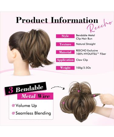 REECHO Ginger Brown Messy Bun Claw Clip Ponytail Extension for Women - Buy Online on GoSupps.com