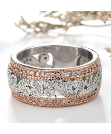 Aotiwe Women's Wide Hollow Pattern Wedding Ring - Silver with White Round Cut Zirconia (Size 54) - Elegant & Stylish International Shipping - Buy Online on GoSupps.com