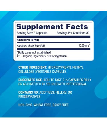 Organic Agaricus Bio Immune Support Supplement - 600mg High Beta Glucan Mushroom Capsules - 60ct - Buy Online on GoSupps.com