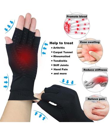 2 Pairs Copper Infused Compression Arthritis Gloves for Hand Pain Relief - Medium Size for Women & Men - Ideal for Carpal Tunnel, RSI, Rheumatoid, Tendonitis - Fingerless Design for Computer Typing Support (Black) - Buy Online on GoSupps.com