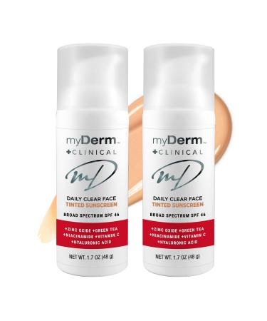 Twin Pack - myDerm CLINICAL SPF 46 TINTED Zinc Sunscreen Lotion 1.7 Fl Oz (Pack of 2)