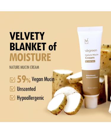 VEGREEN Nature Skin Mucin Hydrating Moisturizer - Vegan Face Cream for Dark Spots | Best Korean Beauty Snail Mucin Alternative for All Skin Types - 1.7 fl oz - Buy Online on GoSupps.com