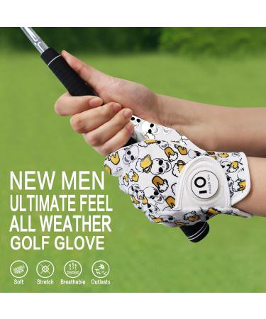 Premium Finger Ten Golf Gloves for Men - Leather with Ball Marker Summer Comfort Weathersof Quality in Gray/Yellow Size M-L - Buy Online on GoSupps.com
