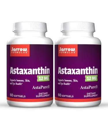 Jarrow Formulas Astaxanthin 12 mg - 60 Softgels Pack of 2 - Natural Antioxidant Carotenoid - Immune Skin & Eye Health Support - 60 Servings