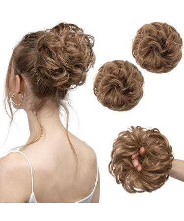 SARLA 2PCS Messy Hair Bun Hair Piece Small Scrunchies Synthetic Bun Hairpieces for Women Girls Updo Hair Extensions (Pecan Blonde) Pecan Blonde-2PCS
