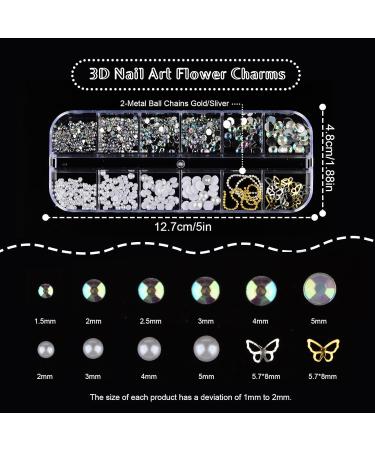 36 Grids 3D Acrylic Butterfly Flower Nail Jewelry Bear Nail Jewelry 3D Nail Jewelry Flat Nail Jewelry Stars AB Gemstones Stones Pearls Gold Metal Nails for DIY Nail Art Design Jewelry Making - Buy Online on GoSupps.com