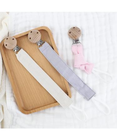 Ruby 3PC Pacifier Chain Fabric Set - Cotton Pacifier Bands for Girls with Beech Wood Clip - Pink Baby Accessories - Buy Online on GoSupps.com