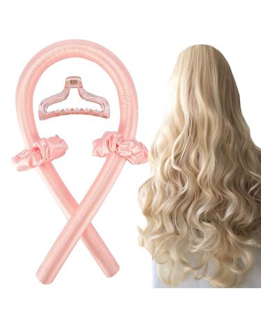 Heatless Curlers Headband Silk Ribbon Curling Rod Lazy Natural Soft Wave Formers Sleeping Overnight Hair Wrap Kit No Heat Hair Styling Tools for Long Medium Hair (Pink)