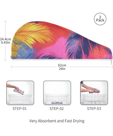 Dark Blue Yellow Leaf Hair Towel 2 Pack | Super Absorbent Quick Dry Hair Turbans for Women & Girls - Buy Online on GoSupps.com