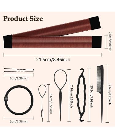 Magic Hair Bun Maker Donut 2 PCS - French Twist Styling Tool with Bobby Pins & Elastic Bands - Brown - Buy Online on GoSupps.com