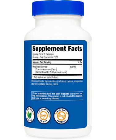 Nutricost Holy Basil Capsules 500mg 120 Vegetarian Capsules - Gluten Free Non-GMO - Buy Online on GoSupps.com