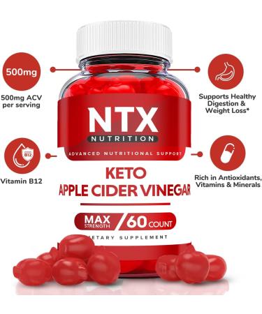 NTX Keto Gummies with Apple Cider Vinegar and Vitamin B12 - 5 Pack | Advanced Formula for Weight Loss | Shark Tank Approved | 300 Gummies - Buy Online on GoSupps.com
