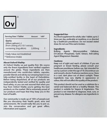 Garlic Tablets 2000mg Ultra Strength | Oxford Vitality 120 Count (Pack of 1) - Buy Online on GoSupps.com