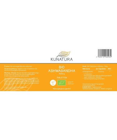 Kunatura Bio Ashwagandha 500mg - 300 Tablets - High-Dosed Indian Sleep Berry - 100% Pure - 2000mg Daily Dose - Laboratory Tested - International Shipping - Buy Online on GoSupps.com