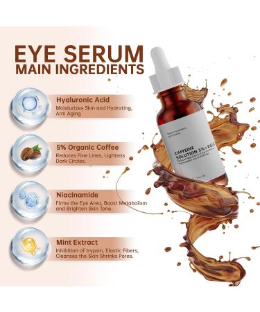 Caffeine Solution 5% + EGCG Eye Serum - Reduce Puffiness Dark Circles & Wrinkles | Hyaluronic Acid & Niacinamide - 30ml - Buy Online on GoSupps.com