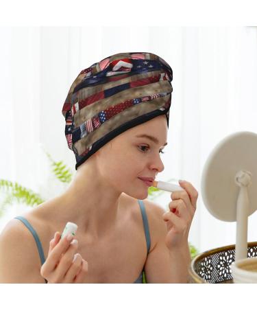 American Flag Patchwork Coral Velvet Dry Hair Cap | Best for Home Travel Pool Parties & Baths - Shop Now - Buy Online on GoSupps.com