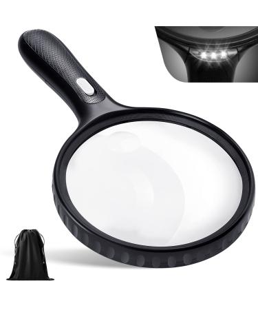 Magnifying Glass with Light, 5.5 Inch Large Magnifier 3X 10X Handheld Illuminated Lighted Magnifier with 3 LED Lights Storage Bag Clean Cloth for Seniors Reading Inspection Coins Exploring