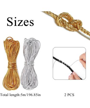 5M Metallic Elastic Cords Hair Strings for Braids - Gold/Silver Tinsel Stretch Ribbon for Dreadlocks & Braiding - Twist Braiding Rope for Jewelry & Gift Wrapping - Buy Online on GoSupps.com