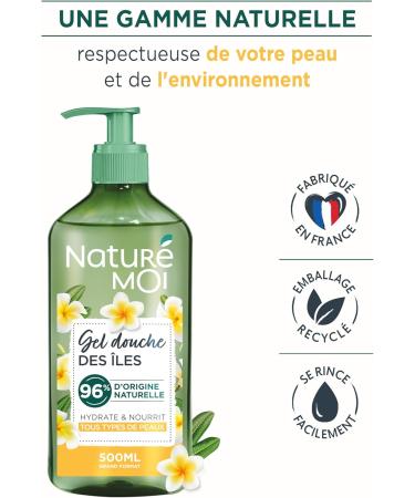 Natur Moi - Island Shower Gel - Hydrates and Nourishes - All Skin Types - Monoi Shower Gel - Organic Tiare Flower - 96% Natural Origin - Biodegradable Formula - 500ml - Made in France - Buy Online on GoSupps.com
