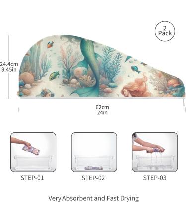 Elegant Mermaids Hair Towel 2 Pack - Super Absorbent Quick Dry Hair Turbans for Women & Girls - Buy Online on GoSupps.com
