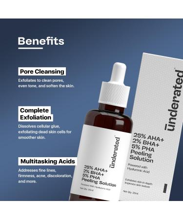 Underated Exfoliating Peeling Solution with 25% AHA 2% BHA 5% PHA | Gently Resurfaces & Smoothens Skin Texture | Face Serum for Glowing Skin | 20ml - Buy Online on GoSupps.com