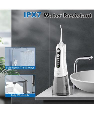 MiTdir Water Dental Flosser Oral Irrigator | 5 Jet Tips, 4 Modes, IPX7 Waterproof, 300ML Tank | Portable Cordless Teeth Cleaner - White - Buy Online on GoSupps.com