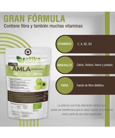 ORGANIC Amla Elikafoods ORGANIC. 240 tablets of 500mg. Strengthens hair and skin. Contains vitamin C minerals and antioxidants. 100% natural vegan and gluten-free. - Buy Online on GoSupps.com
