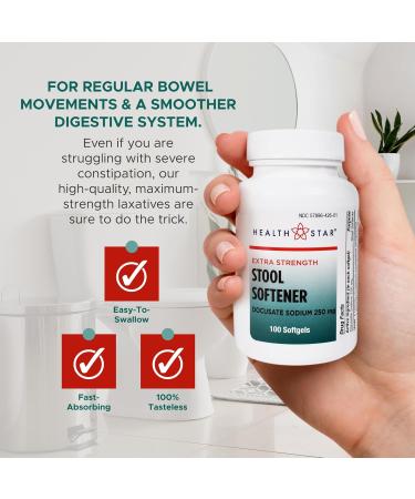 Health Star Extra-Strength Stool Softener Docusate Sodium 250mg Softgels (100 Count) Stimulant Laxative for Constipation & Irregularity| Gentle Constipation Relief Stool Softeners for Women & Men - Buy Online on GoSupps.com