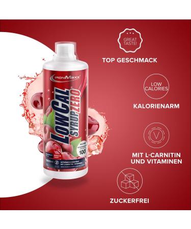 IRONMAXX LOWCAL SYRUP Zero - Sugar-Free Cherry Beverage Concentrate 1000ml | 1:100 Mixture with L-Carnitine & Magnesium | Healthy Low-Calorie Drink - Buy Online on GoSupps.com