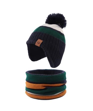 XIAOHAWANG Striped Winter Baby Beanie Knitted Hat Boys Girls Toddler Kids Warm Children Classic Beanie Hats 9-24 Months Green(Hat+Scarf)