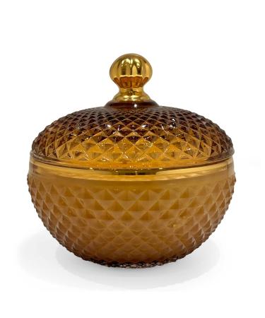 BRIGANTI Amber Glass Jar Candle with Lid - Cinnamon Chai Latte Highly Scented Decorative Candles for Home Aromatherapy (Warm Coffeehouse Fall Holiday Fragrance) 3 Wick 12oz Amber & Gold Cinnamon Chai Latte 12oz Amber