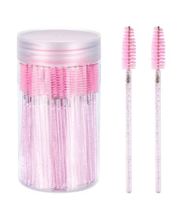G2PLUS 100PCS Crystal Mascara Wands  Pink Disposable Eyelash Eyebrow Spoolie Brush  Eyelash Brush for Makeup  Eyelash Extensions and Eyebrow Brush with Container