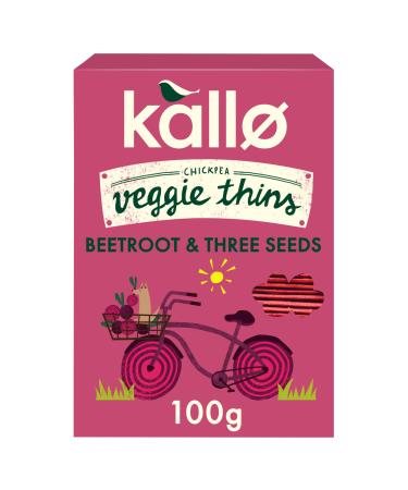 Kallo Beetroot & Three Seeds Veggie Thins Crackers | Healthy Snacks High Fibre Plant Protein Gluten Free & Baked | 100g Single Pack