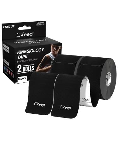 CKeep Kinesiology Tape (2 Rolls), Original Cotton Elastic Premium Athletic Tape,33 ft 40 Precut Strips in Total,Hypoallergenic and Waterproof K Tape for Muscle Pain Relief and Joint Support,Black