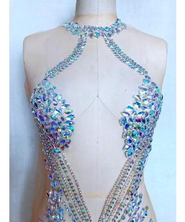 Handmade Full Body Rhinestone Applique on Nude Net - Clear AB Crystal Stones - Dress Patch - Buy Online on GoSupps.com