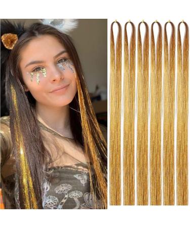 Gold Hair Tinsel Extensions - 250 Strands Holographic Sparkle Glitter for Women - Synthetic Straight Hair Decoration - 1200 Gold Strands - Buy Online on GoSupps.com
