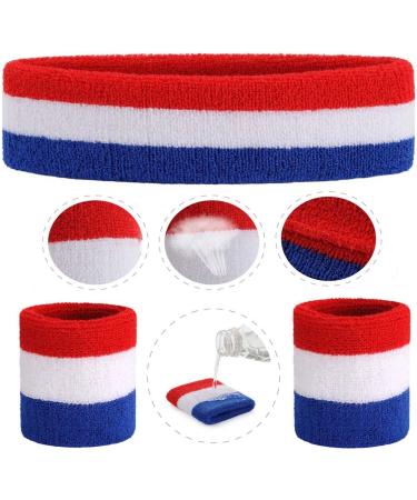 ONUPGO Sweatband Set - Moisture Wicking Headband and Wristband Set for Sports - Red/White/Blue - Buy Online on GoSupps.com