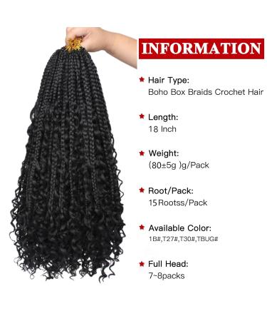 Xtrend 18 Inch Boho Box Braids Crochet Hair - 8 Packs Pre-Looped Synthetic Goddess Locs with Curly Ends | 1B# Hair Extensions for Messy Style - Buy Online on GoSupps.com